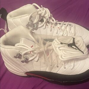 Jordan White with Black and Red High-Top Basketball Sneakers